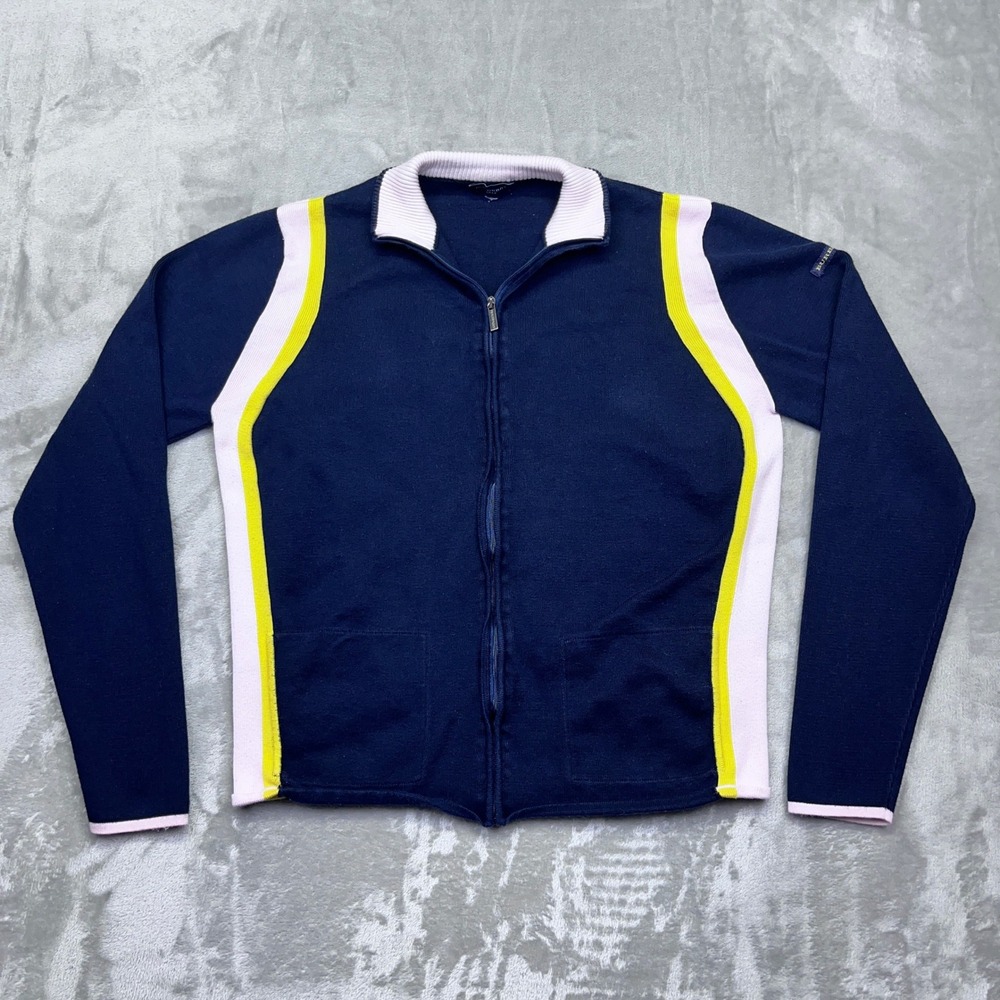 Burberry Golf Jacket Full‎ Zip Navy Blue Track Athletic Striped Cardigan Sz S
